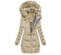 Generisch Manteau matelassé pour femme - Longue veste d'hiver chaude - Doudoune doublée en polaire - Veste matelassée élégante - Couleur unie - Parka d'hiver - Fermeture éclair - Doublure en polaire