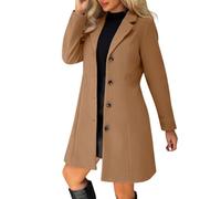 Generisch Manteau Pea pour femme en laine mélangée avec col montant, style trench-coat, vestes à la mode A-ligne automne-hiver avec poches, café, XL