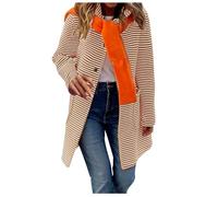 Generisch Manteau trench à capuche pour femme - Veste à capuche rayée - Veste d'hiver - Coupe-vent à une rangée - Pour l'automne et le printemps - Manteau mi-saison - Veste de pluie mi-longue - Veste
