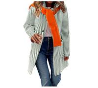 Generisch Manteau trench à capuche pour femme - Veste à capuche rayée - Veste d'hiver - Coupe-vent à une rangée - Pour l'automne et le printemps - Manteau mi-saison - Veste de pluie mi-longue - Veste