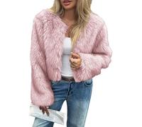 Generisch Manteaux d'hiver pour femme 2025, veste courte en fausse fourrure moelleuse, manches longues, devant ouvert, vêtement d'extérieur à poils longs, vêtements chauds et tendance, Rose, L