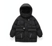 Generisch Manteaux d'hiver pour fille - Veste demi-saison avec capuche - Parka unie - Veste matelassée - Couleur unie - Doudoune avec poche poitrine - Veste d'hiver courte - 120-170, Noir , 130