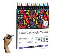 Generisch Marqueur de peinture acrylique pour tissu - Marqueur acrylique à double pointe imperméable avec pointe pinceau et pointe fine - Crayons de couleur bicolores pour l'artisanat et les