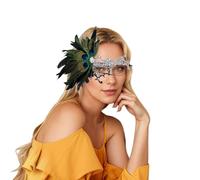 Generisch Masque à plumes latérales pour femme - Style rétro vénitien - Accessoire de jazz - Accessoire de déguisement de club de fête - Demi-visage - Élégant - Costume de carnaval, danse, boîte de