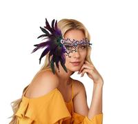 Generisch Masque à plumes latérales pour femme - Style rétro vénitien - Accessoire de jazz - Accessoire de déguisement de club de fête - Demi-visage - Élégant - Costume de carnaval, danse, boîte de