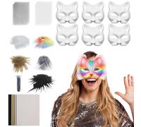 Generisch Masque de chat blanc, masques d'animaux vierges pour déguisement, kit de bricolage avec tissu en et accessoires en velours pour carnaval, cosplay, fête, mascarade