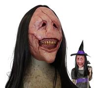 Generisch Masque de démon d'horreur, masque réaliste effrayant - Masque d'Halloween effrayant avec longs cheveux et dents pour cosplay, scène, film d'horreur, enfants, adultes, spectacles en plein air