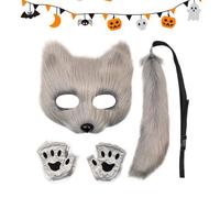 Generisch Masque facial et queue de renard | Costume de cosplay d'Halloween - Masque facial de chat - Déguisement pour fête, événement, bal masqué, convention, carnaval, vacances, adultes et
