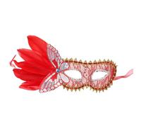 Generisch Masque vénitien pour femmes côté mode grande plume dentelle mascarade performance (rouge, taille unique)