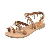 Generisch Max Chaussures plates pour femme avec perles de cristal - Couleur unie - Bout rond - Chaussures cool pour femme, marron, 39 EU