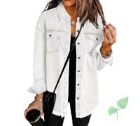 Generisch Meditatem 2025 Veste décontractée en denim pour femme - Boutonné - Distressed - The Beauty North Retro Western Boyfriend Coat Tendance, Blanc., M