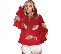 Generisch Mein Konto Sweat à capuche pour femme avec paillettes de football, demi-fermeture éclair, manches longues, sweat à capuche de jour avec poche couverture pour ma petite-fille, rouge, M