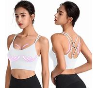 Generisch Meine Bestellung Rücken für Damen, gepolsterte Riemchen-Criss-Crop-BHS für Yoga, Workout, Fitness, Low-BHS 2 B Ware, Blanc., L
