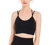 Generisch Meine Bestellung Rücken für Damen, gepolsterte Riemchen-Criss-Crop-BHS für Yoga, Workout, Fitness, Low-BHS 2 B Ware, Noir , L