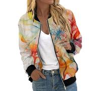 Generisch Mes commandes affichent veste décontractée légère avec fermeture éclair, imprimé floral, manteau, col montant, vêtements de sport courts, hauts zippés manteau médiéval pour femme
