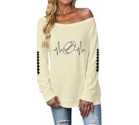 Generisch Mes commandes Afficher le compte Sweatshirt à épaules dénudées pour femmes avec imprimé football, manches longues, haut décontracté coupe décontractée pour tous les jours et pull de sport