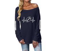 Generisch Mes commandes Afficher le compte Sweatshirt à épaules dénudées pour femmes avec imprimé football, manches longues, haut décontracté coupe décontractée pour tous les jours et pull de sport