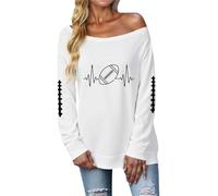 Generisch Mes commandes Afficher le compte Sweatshirt à épaules dénudées pour femmes avec imprimé football, manches longues, haut décontracté coupe décontractée pour tous les jours et pull de sport