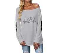 Generisch Mes commandes Afficher le compte Sweatshirt à épaules dénudées pour femmes avec imprimé football, manches longues, haut décontracté coupe décontractée pour tous les jours et pull de sport