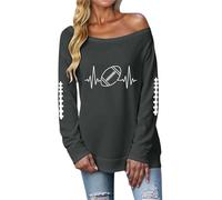 Generisch Mes commandes Afficher le compte Sweatshirt à épaules dénudées pour femmes avec imprimé football, manches longues, haut décontracté coupe décontractée pour tous les jours et pull de sport
