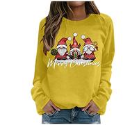 Generisch Mes commandes Afficher Sweat-shirt Femme Joyeux Noël Col Rond Manches Longues Imprimer Blouse Léger Pull Femme Ventre Nu, jaune, XXL