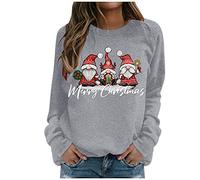 Generisch Mes commandes Afficher Sweat-shirt Femme Joyeux Noël Col Rond Manches Longues Imprimer Blouse Léger Pull Femme Ventre Nu, gris, M