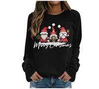 Generisch Mes commandes Afficher Sweat-shirt Femme Joyeux Noël Col Rond Manches Longues Imprimer Blouse Léger Pull Femme Ventre Nu, Noir , XL