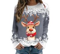Generisch Mes commandes annonces pour adolescentes, manches longues, sweat à col rond, chemises de Noël graphiques mignonnes de renne leggings batik, gris, M
