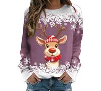 Generisch Mes commandes annonces pour adolescentes, manches longues, sweat à col rond, chemises de Noël graphiques mignonnes de renne leggings batik, Rose, S