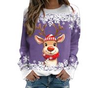 Generisch Mes commandes annonces pour adolescentes, manches longues, sweat à col rond, chemises de Noël graphiques mignonnes de renne leggings batik, lilas, S