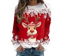 Generisch Mes commandes annonces pour adolescentes, manches longues, sweat à col rond, chemises de Noël graphiques mignonnes de renne leggings batik, rouge, XXL