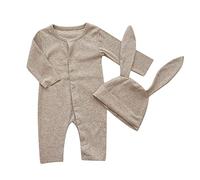 Generisch Mes premières tenues de lapin mignonnes pour nourrissons nouveau-nés comme combinaison côtelée avec boutons à long chapeau à oreilles, kaki, 3-6 mois