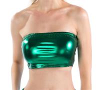 Generisch Metallik Tube Top pour femme, en cuir verni, sans manches, à paillettes, pour fête, danse, performance, costume de carnaval, vert, S