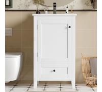 Generisch Meuble de salle de bain sous lavabo avec 1 porte, lavabo en céramique, étagère réglable, tiroir silencieux, entièrement laqué, 51 x 46 x 85 cm, blanc