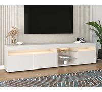 Generisch Meuble TV moderne blanc, panneau clair, éclairage LED variable, salon et salle à manger, 180 cm