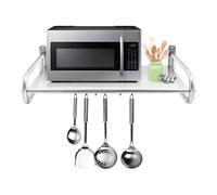 Generisch Microwave Oven Rack Shelf, Wall Mount Electric Oven Holders with 6 Hooks, Stainless Steel Microwave Rack with Hooks, Space-Saving Organizer for Home and Kitchen