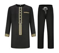 Generisch Middle East Thobe pour homme avec pantalon imprimé graphique T-shirts pantalon 2 pièces 2 pièces respirant top tendance tenue automne costume islamique costume africain costume dashiki