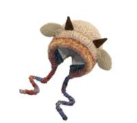 Generisch Mignon bonnet à capuche en corne de mouton, bonnet tricoté avec oreilles de mouton, bonnet d'hiver avec protection des oreilles pour Noël, anniversaire, kaki