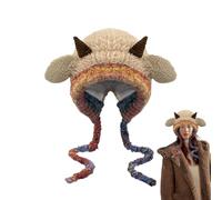 Generisch Mignon bonnet tricoté, bonnet d'hiver chaud, bonnet à capuche en corne de mouton, bonnet tricoté en corne de mouton avec capuche - Bonnet thermique avec oreilles douces en hiver pour Noël