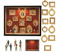 Generisch Mini boîte de silhouette de musée, mini figurines de musée, kit d'affichage créatif de souvenirs avec 8 figurines et 11 cadres dorés, pour mariages, remises de diplômes ou jours fériés