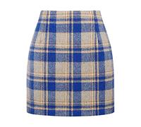 Generisch Mini jupe en maille avec bordure en salade, taille haute, crayon courte, avec poches, bleu, XL
