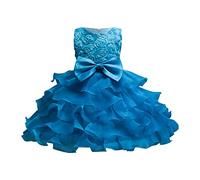 Generisch Mini jupe en tricot longue élégante sans manches en maille robe princesse fille fleur mariage enfants pour petites filles, bleu ciel, 18-24 mois