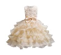 Generisch Mini jupe en tricot longue élégante sans manches en maille robe princesse fille fleur mariage enfants pour petites filles, beige, 4-5 ans