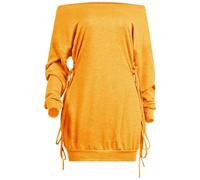 Generisch Mini robe pour femme - Épaules dénudées - Manches longues - Couleur unie - Sexy - Courte - Avec cordon de serrage - Col carmen - Coupe moulante - Robe de fête - Sweatshirt - Robe