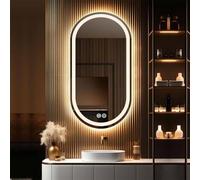 Generisch Miroir LED ovale 90/100 cm - Miroir cosmétique sans cadre avec éclairage, 3 couleurs de lumière, interrupteur tactile, miroir complet, 120/130 cm, anti-buée