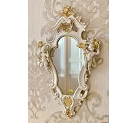Generisch Miroir mural blanc doré ovale baroque miroir de salle de bain miroir de couloir miroir de salon ange miroir mural 57 x 33 cm miroir ange blanc doré cadre antique Art nouveau 022