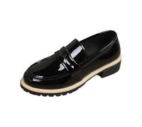 Generisch Mocassins polyvalents avec semelle haute au design britannique classique, chaussures de loisirs simples et unies pour toute la journée, Noir , 41 EU