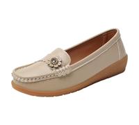 Generisch Mocassins pour femme - Chaussures plates élégantes - Chaussures plates à enfiler - Mode décontractée - Chaussures bateau en cuir - Pieds larges - Sans douleur - Pour rester debout longtemps