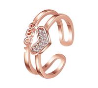 Generisch Mode Bague d'amour incrustée de diamant en forme de cœur pour femme Bracelet en zircone double doigt en ligne Bague en ligne Autocollants Bagues Argent, taille unique, Cuivre, Aucune pierre
