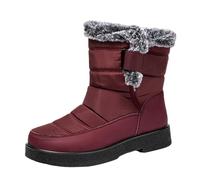 Generisch Mode Couple Hommes Femmes Hiver Imperméable Plat Crochet Nœud Chaud Garder Bottes de Neige Confortables Mid Bottes Chaussures, rouge, 42 EU
